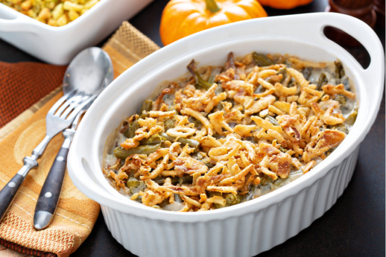 Classic Green Bean Casserole With Homemade Cream Mushroom Soup