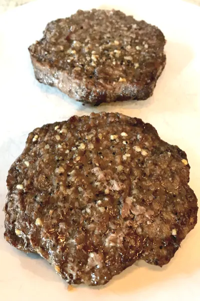 Frozen hamburger patties in air outlet fryer