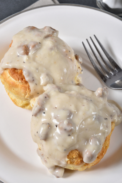 sausage gravy over biscuits