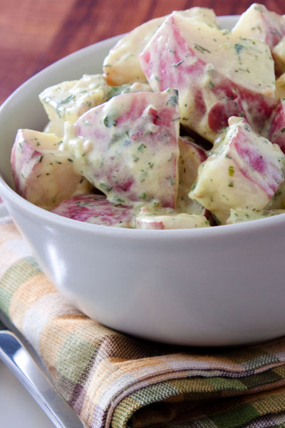 bowl of dill pickle potato salad