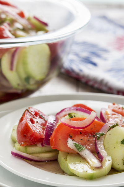 cucumber, onion and tomato salad