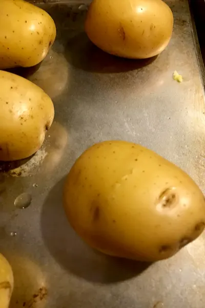 potatoes on baking sheet 