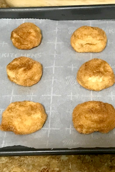 snickerdoodles on baking sheet 