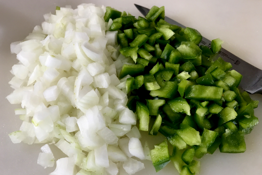 diced onions and peppers 