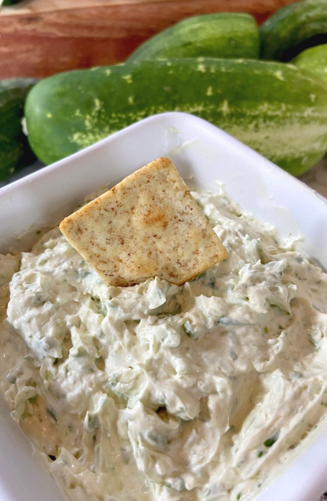cucumber cream cheese spread with crackers 