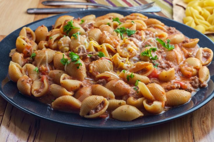 slow cooker creamy beef and shells featured