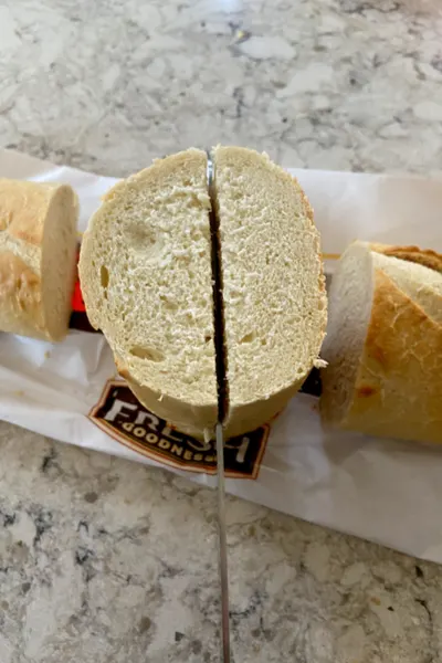 cutting bread lengthwise