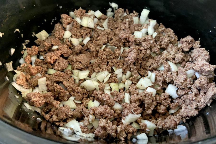 ground beef and diced onions 
