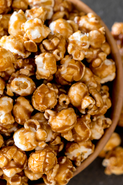 caramel corn in bowl