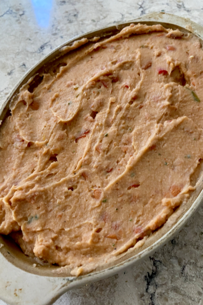 bean dip in baking dish