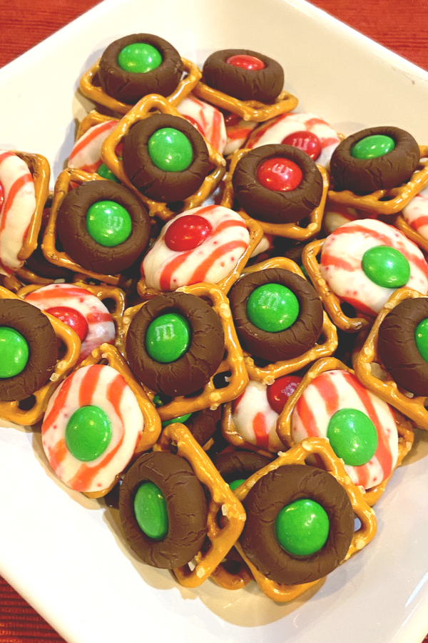 Holiday Pretzel Treats - Pretzels, Hershey Kiss Candies and M&M's