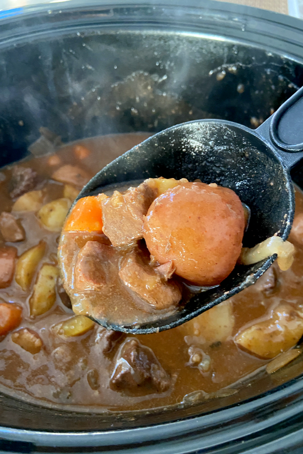 thickened Irish Beef stew in a crock pot 