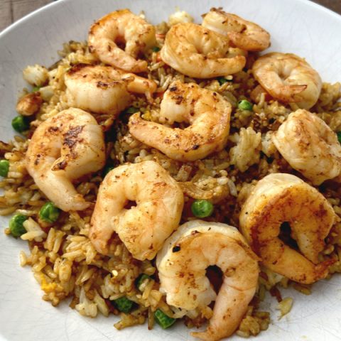 hibachi shrimp recipe on a white plate