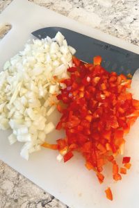 onions and red peppers