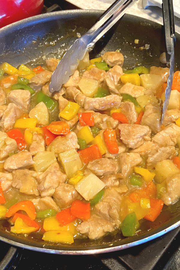 sweet and sour pork in skillet