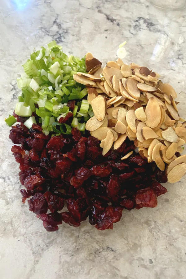 toasted almonds, dried cranberries and diced green onions