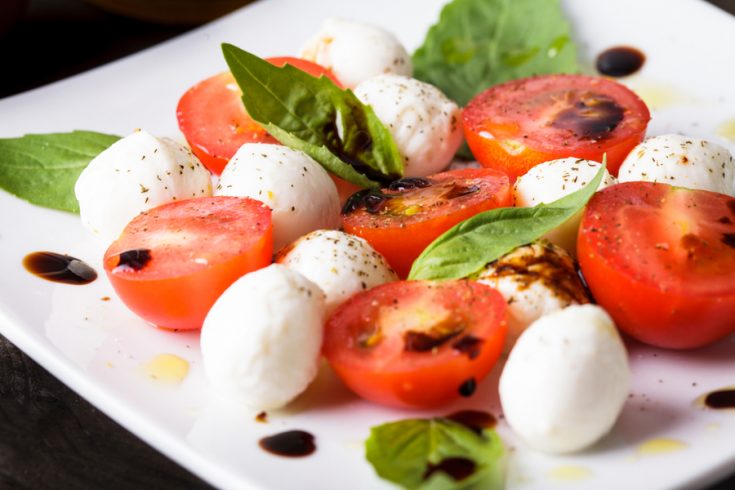 featured caprese salad with cherry tomatoes