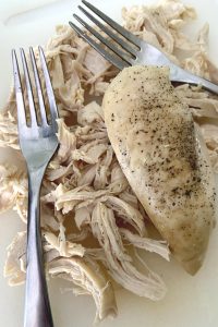 forks with shredded chicken