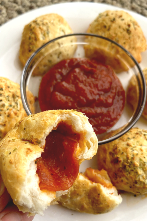 pizza bombs as a one of our New Year's Eve appetizers