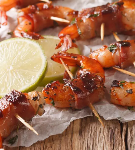 sweet and spicy bacon wrapped shrimp