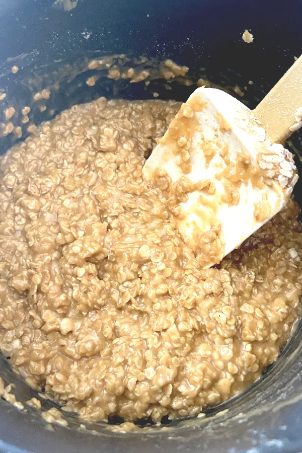 stirring oatmeal in pan