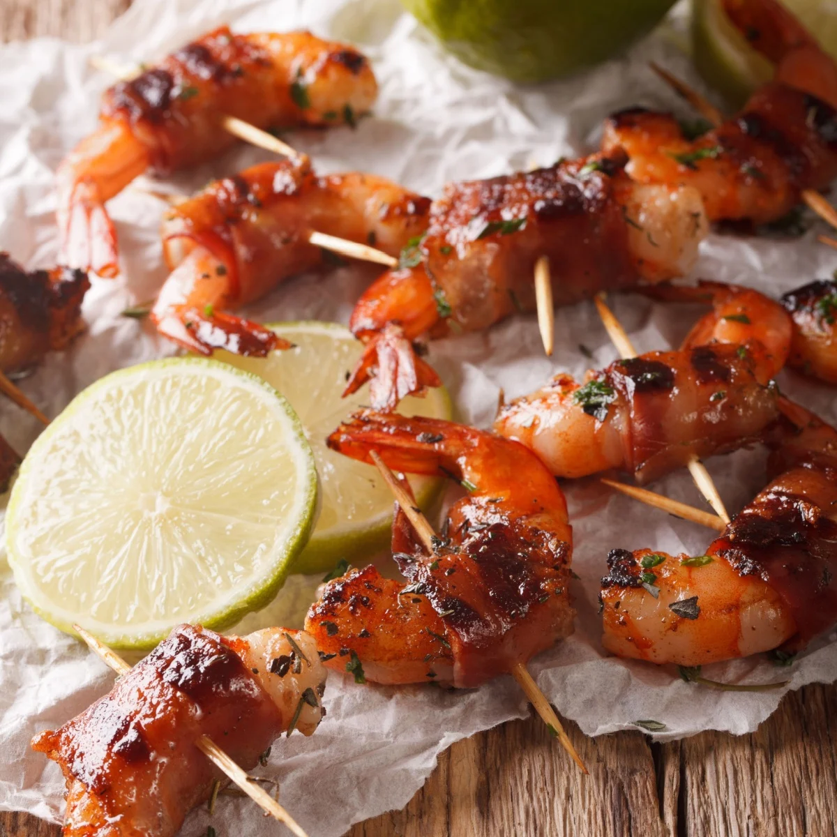 sweet and spicy bacon wrapped shrimp