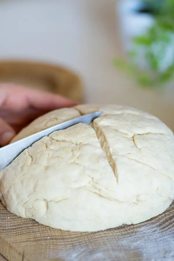 slices in Irish soda bread dough 