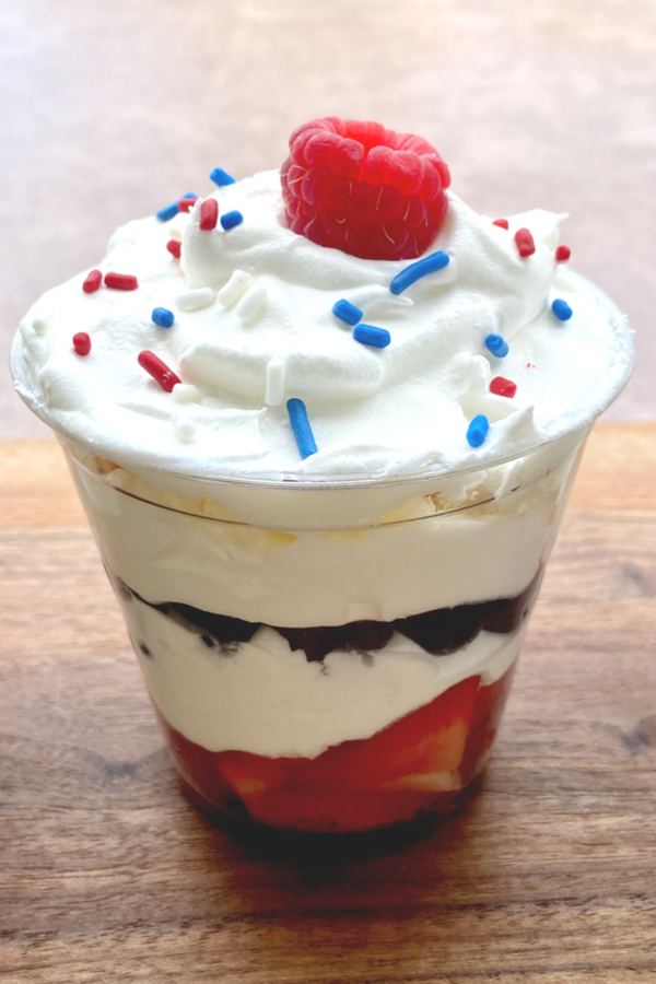 patriotic parfait cups with red, white & blue sprinkles