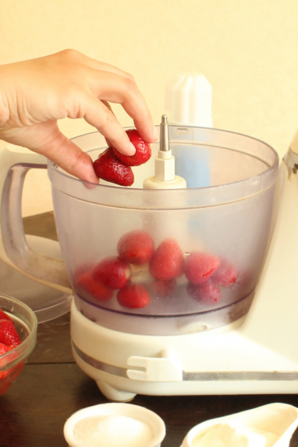 strawberries in food processor 