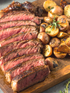 grilled strip steak and potatoes