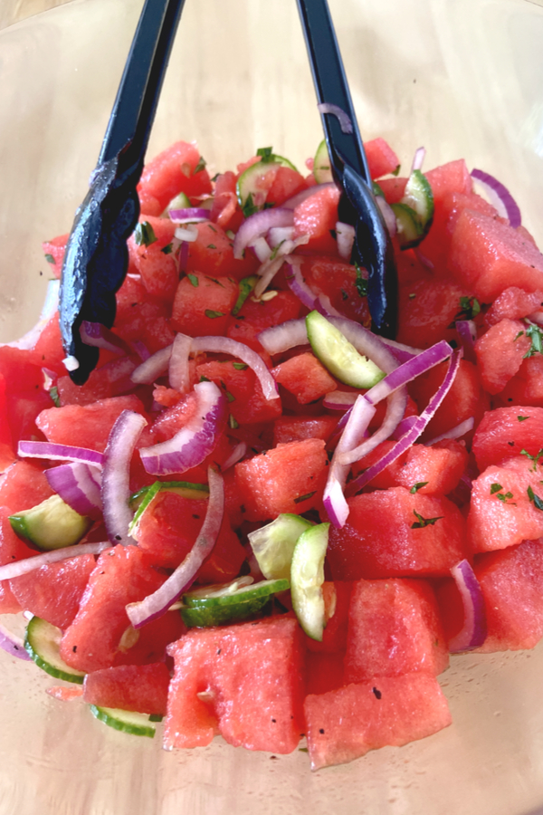 watermelon salad served for a picnic side dish 