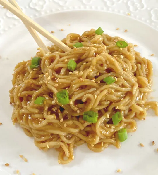 sesame garlic ramen noodles with chopsticks