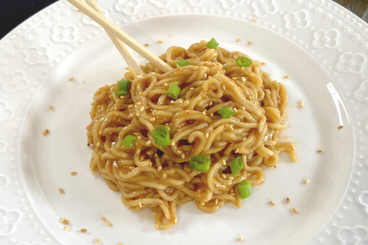 sesame garlic ramen noodles with chopsticks