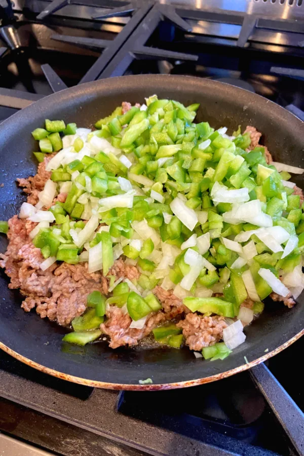 ground beef and green peppers and onions