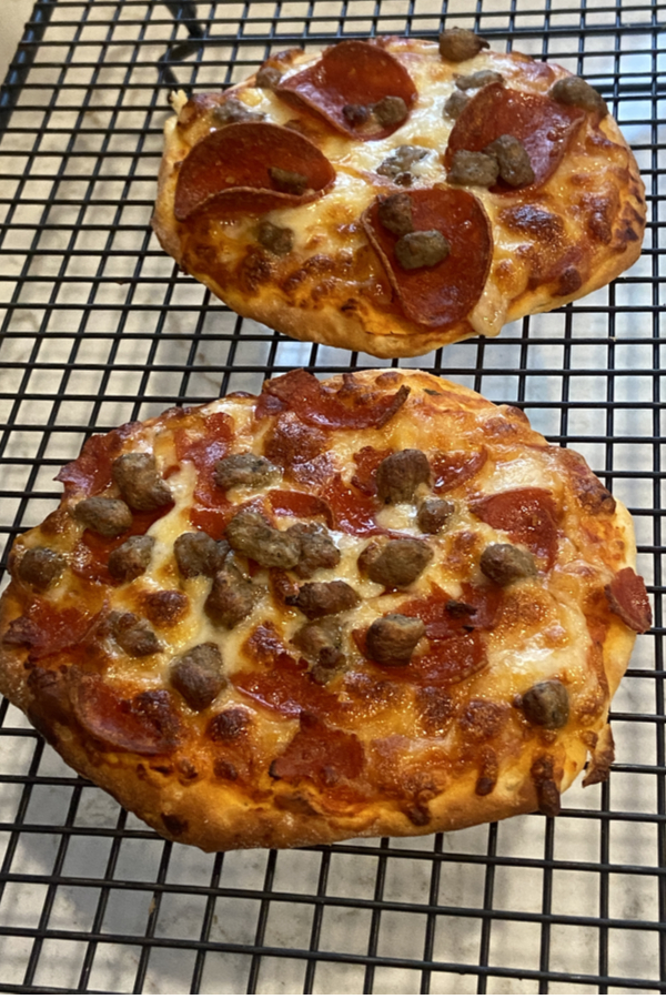 air fryer pizza on cooling rack 