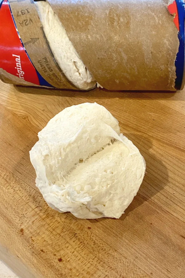 biscuit dough split in two