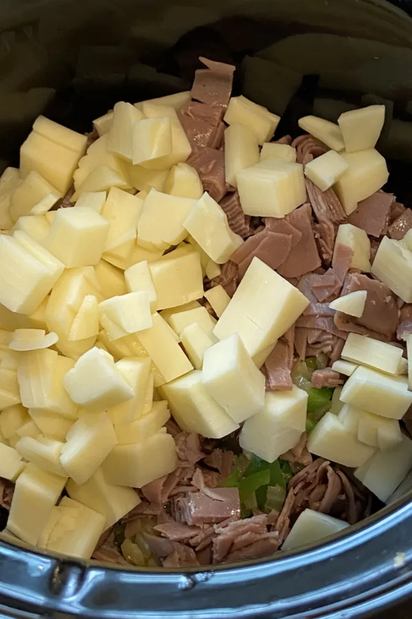 cut provolone cheese and roast beef cubes