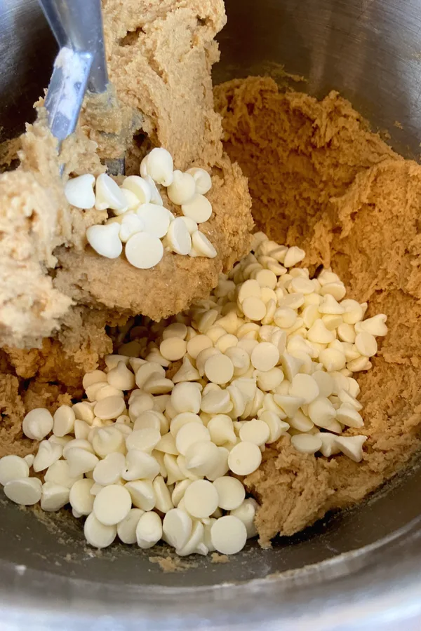 white baking chips added to blondie batter