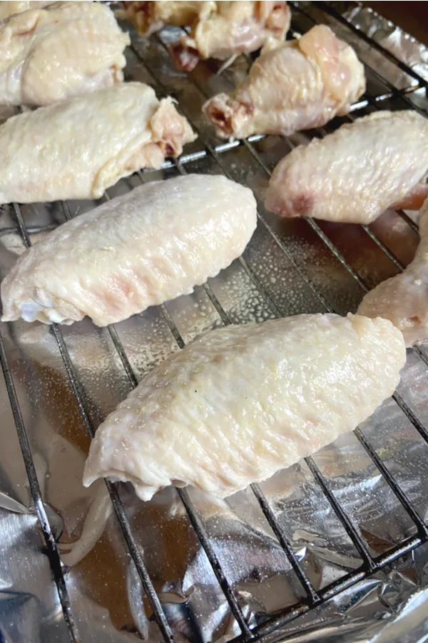 chicken wings on baking rack 