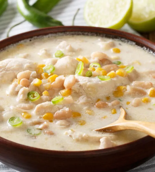 crock pot white chicken chili in a bowl