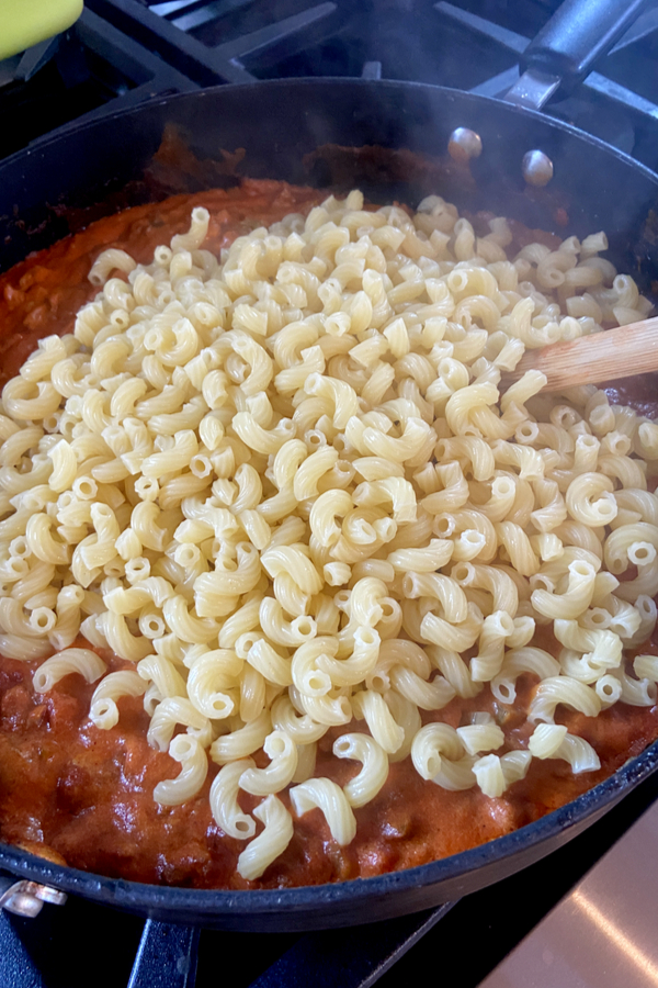 cooked pasta in sloppy joe sauce 