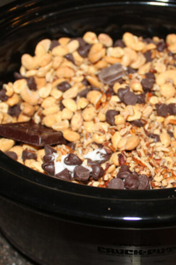 nuts and chocolate in crock pot 