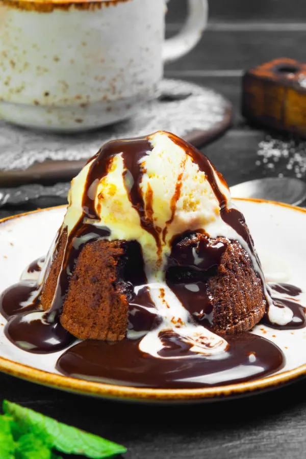 chocolate lava cake with ice cream 