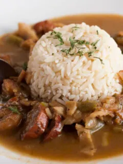 crock pot gumbo served with rice