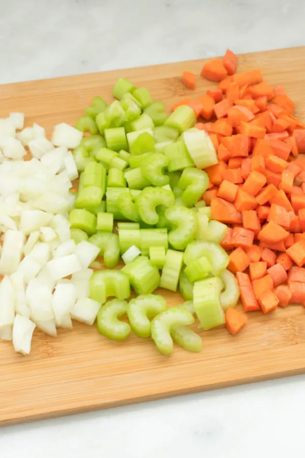 diced onion, celery and carrots