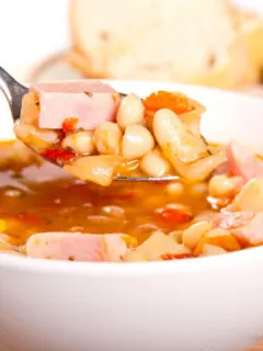 a bowl of crock pot ham and bean soup