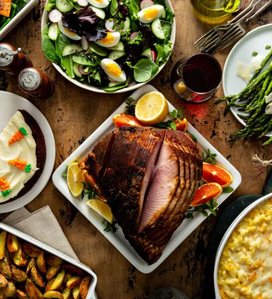 Easter dinner with ham and side dishes