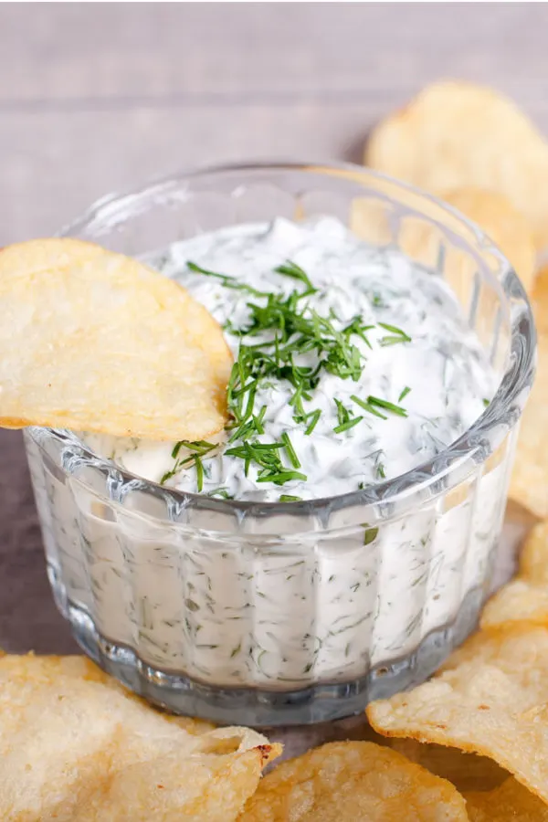 potato chips and white dip as 4th of July side dish