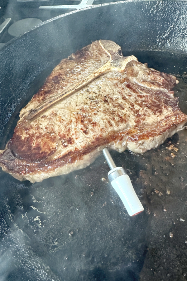 thermometer in the side of steak