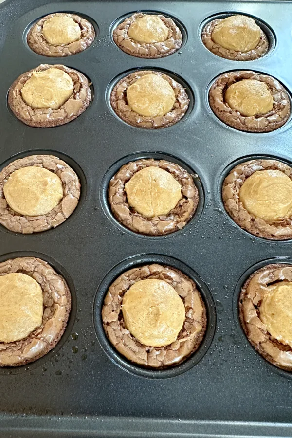 mini muffin pan with Buckeye Brownie Bites